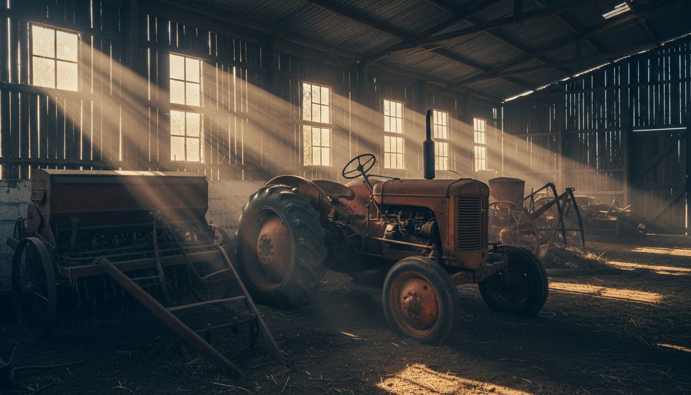 Old farm equipment requiring rust removal